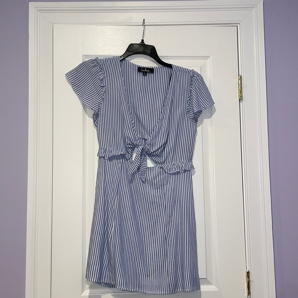 LULUS blue and white stripe cutout dress